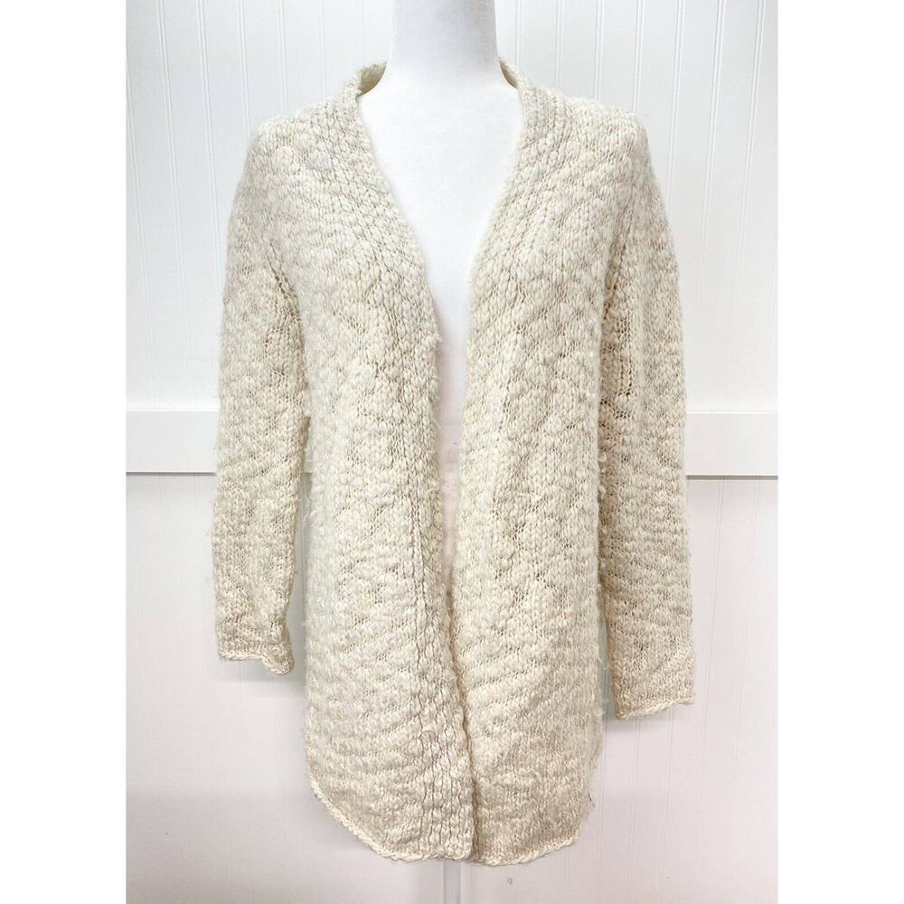 Beige Cardigan J Jill Sz Small Wool/Alpaca Blend Neutral Chunky Knit Sweater